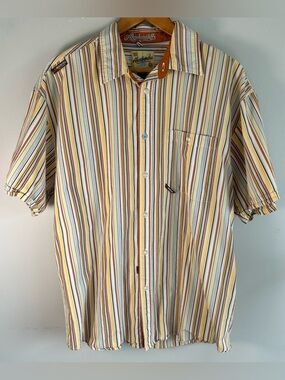 Vintage Akademiks Mens Button Down Shirt Sz M Multicolor Vertical Stripes Cotton